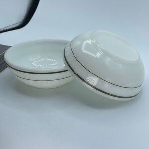 Vintage set of 2 Pyrex Mid-century cafeteria restaurant green striped bowls.